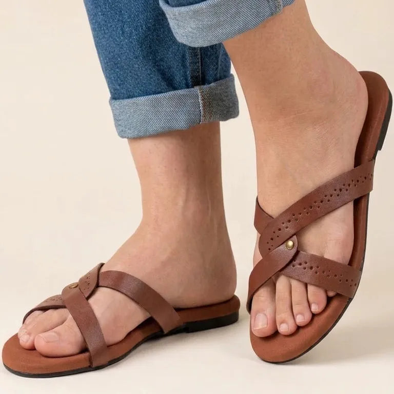 Isla Brown Leather Sandal – available in UK sizes 6–13