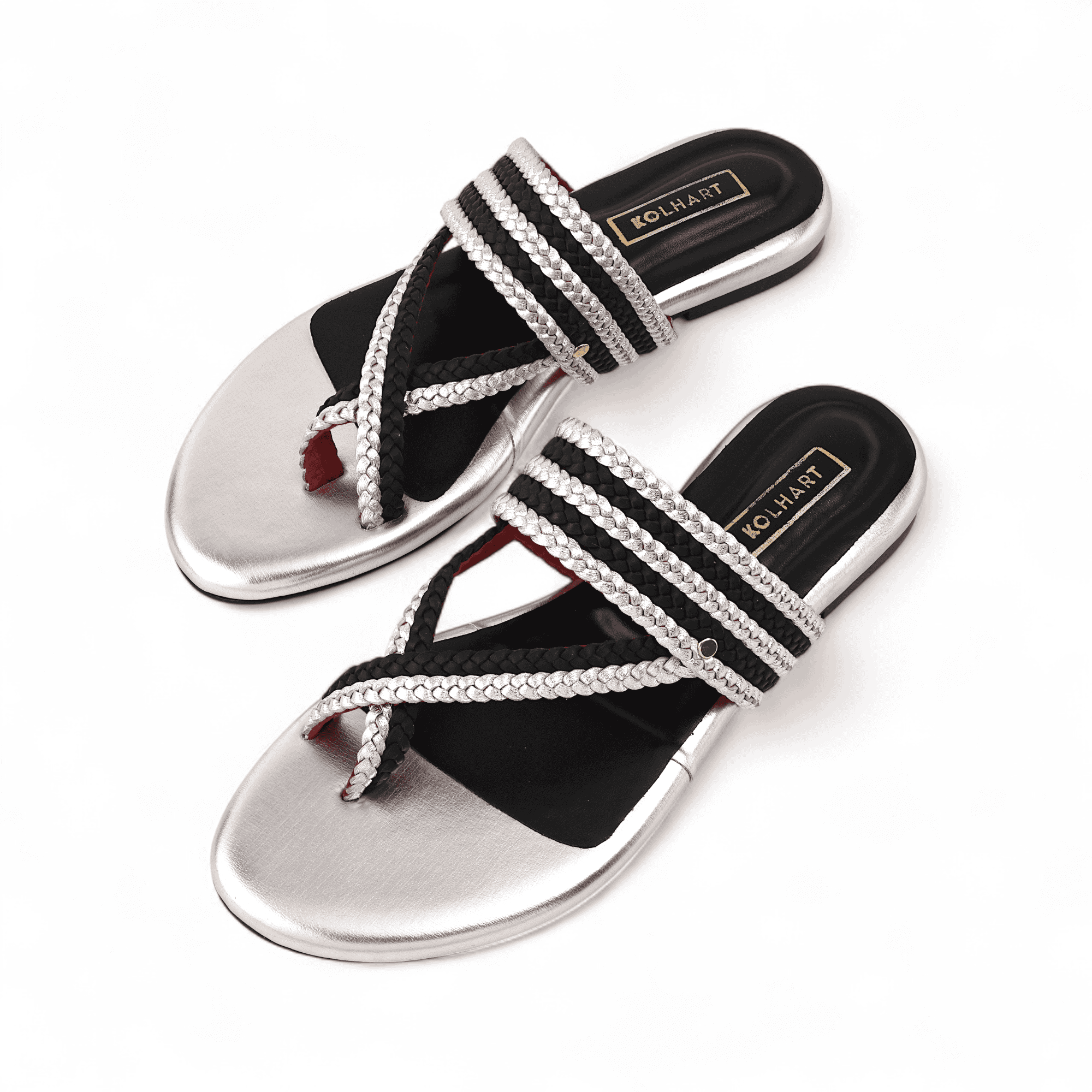 Meera Black Braided Leather Sandal – leather and rubber sole