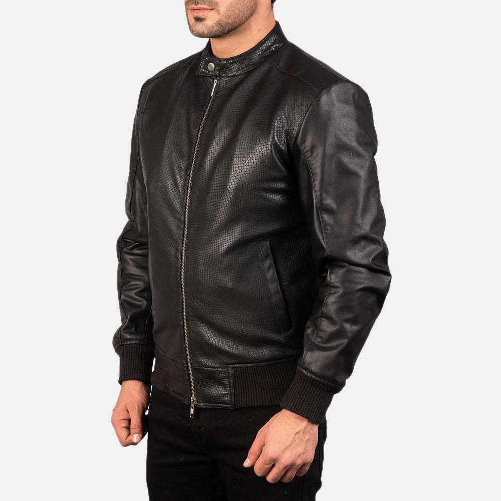 Pasus Black Leather Bomber Jacket