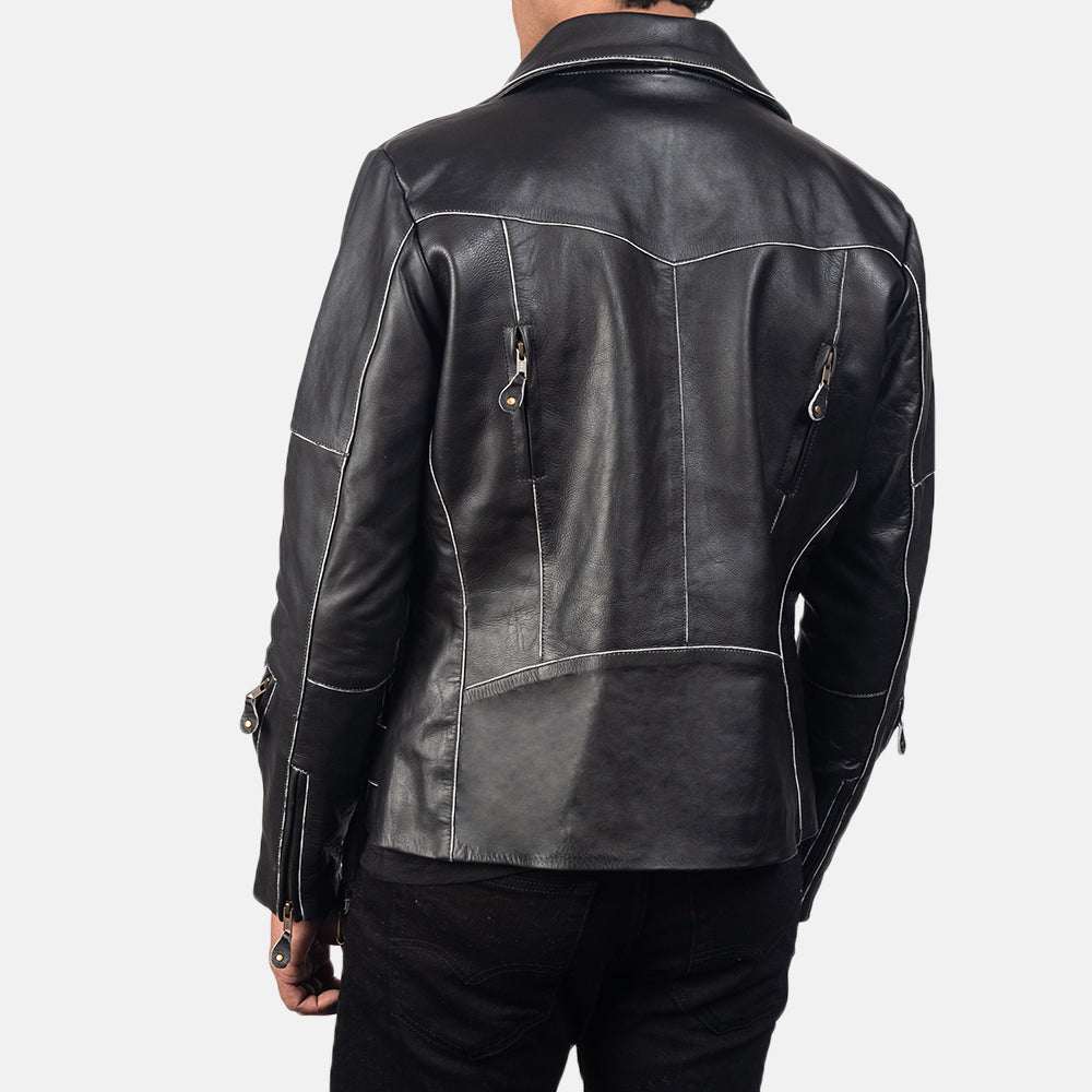 Yabion Black Leather Biker Jacket