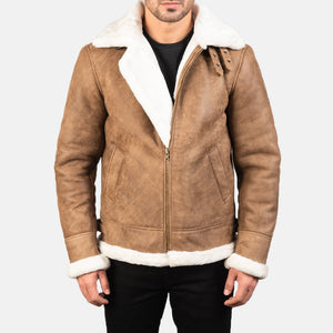 Tiken Brown Leather Bomber Jacket