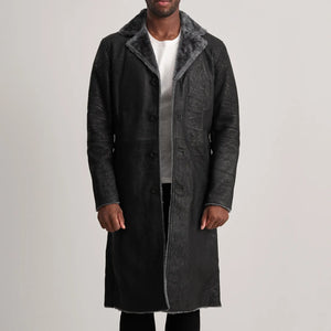 Tidion Black Leather Coat Jacket