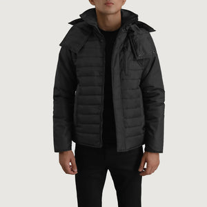 Tirus Black Leather Hooded Jacket