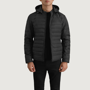 Vimor Black Leather Hooded Jacket