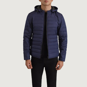 Vimor Blue Leather Hooded Jacket