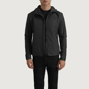 Makas Black Leather Hooded Jacket