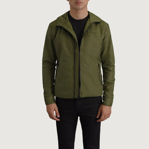 Makas Green Leather Hooded Jacket