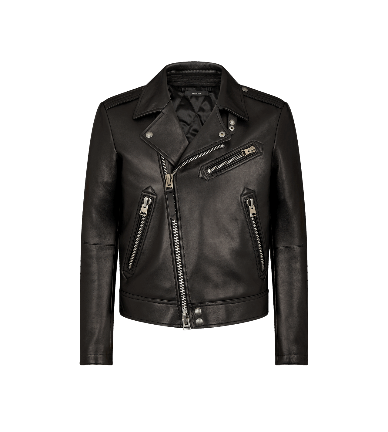 Noir Edge Grain Leather Biker Jacket