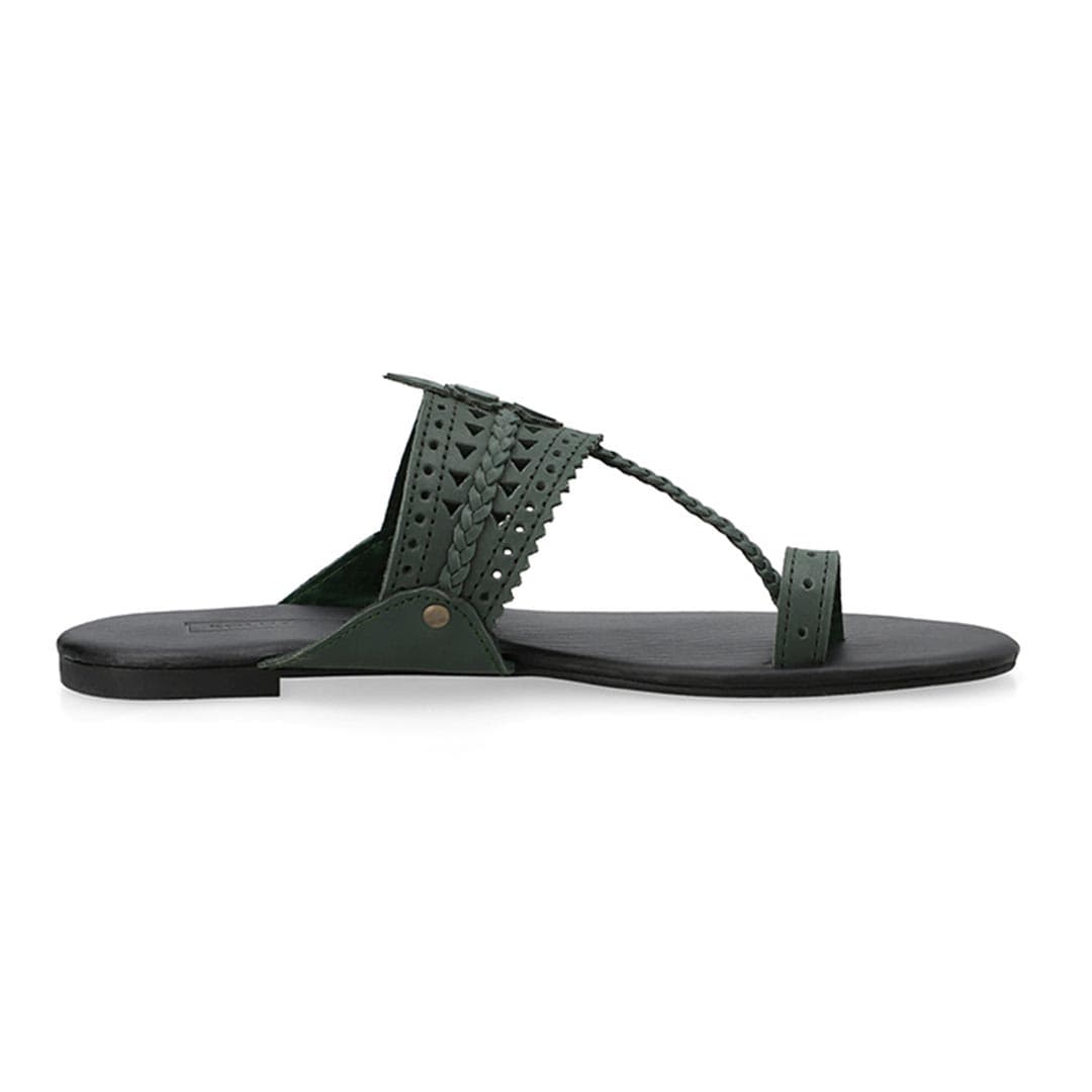 Noor Green Kolhapuri Sandal – The Leather Factor