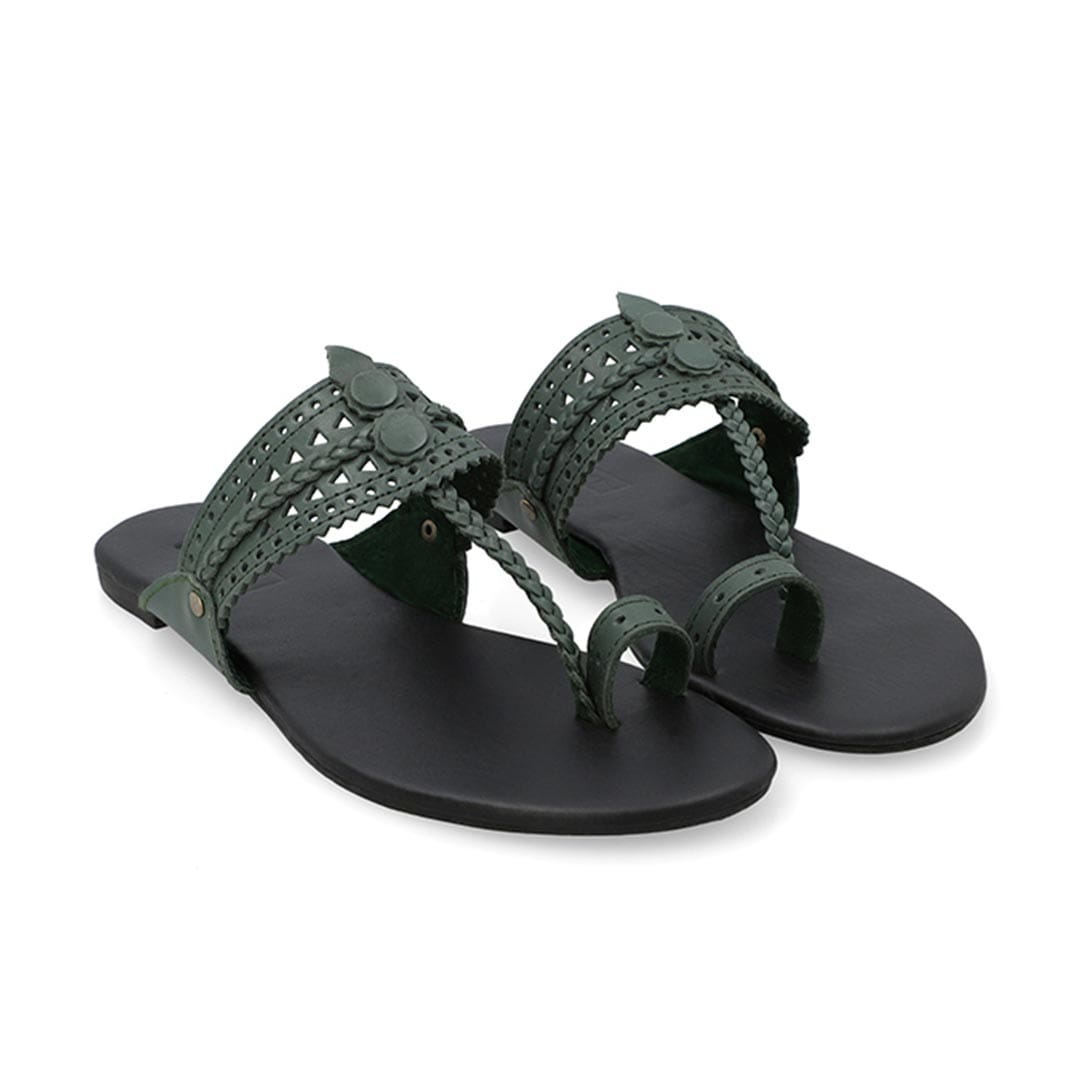 Noor Green Kolhapuri Sandal – leather sole
