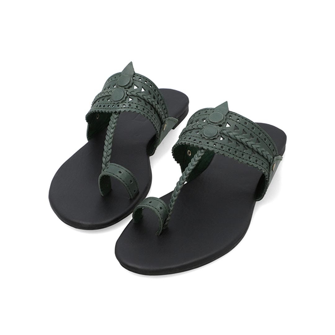 Noor Green Kolhapuri Sandal – for casual, festive, holiday wear