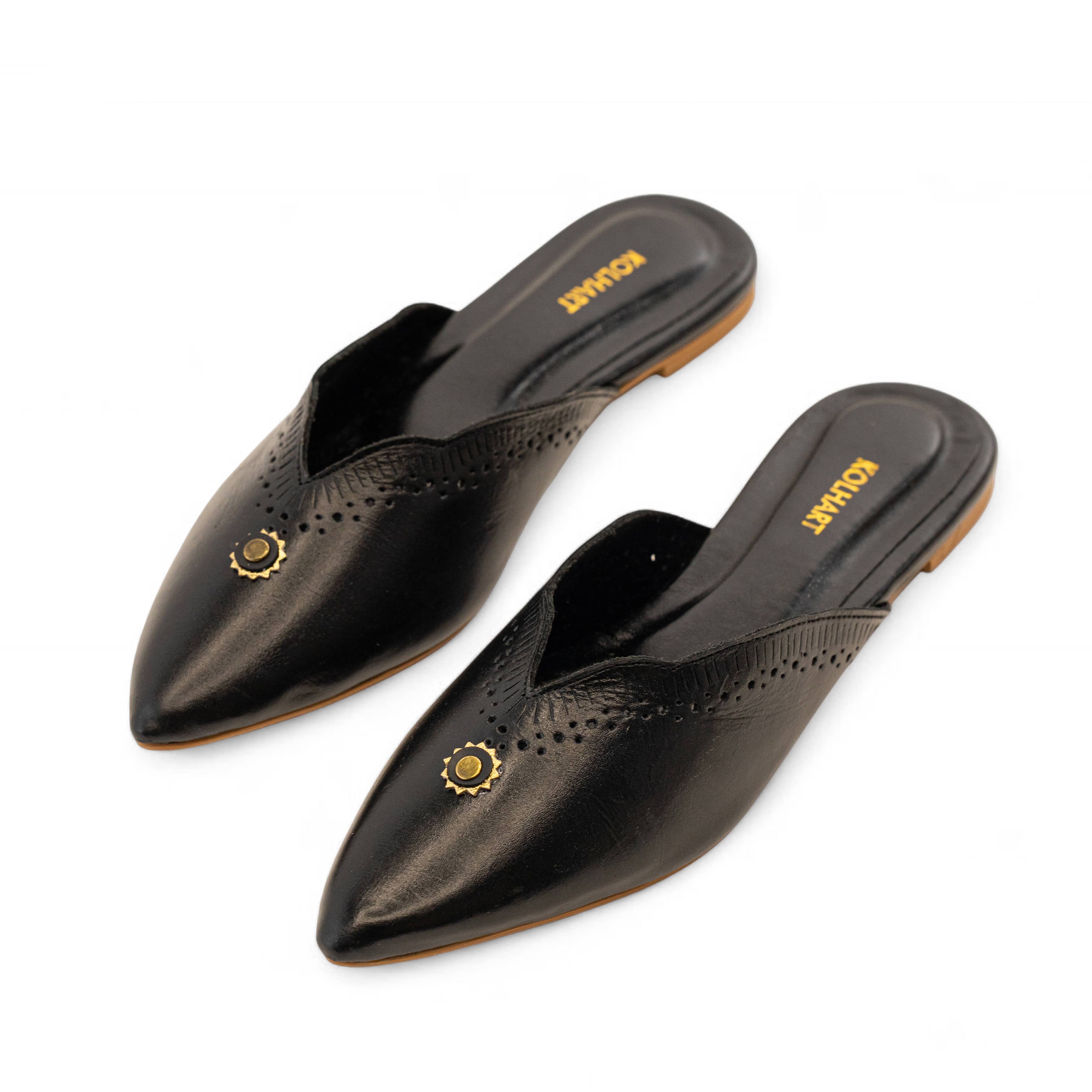 Rehan Black Leather Mule – leather and rubber sole