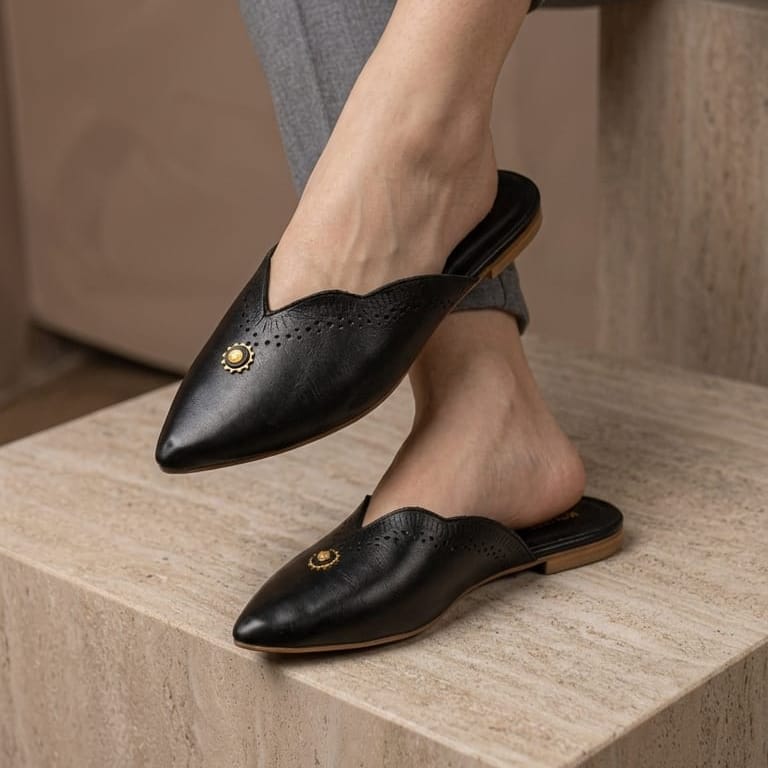 Rehan Black Leather Mule – available in UK sizes 6–13