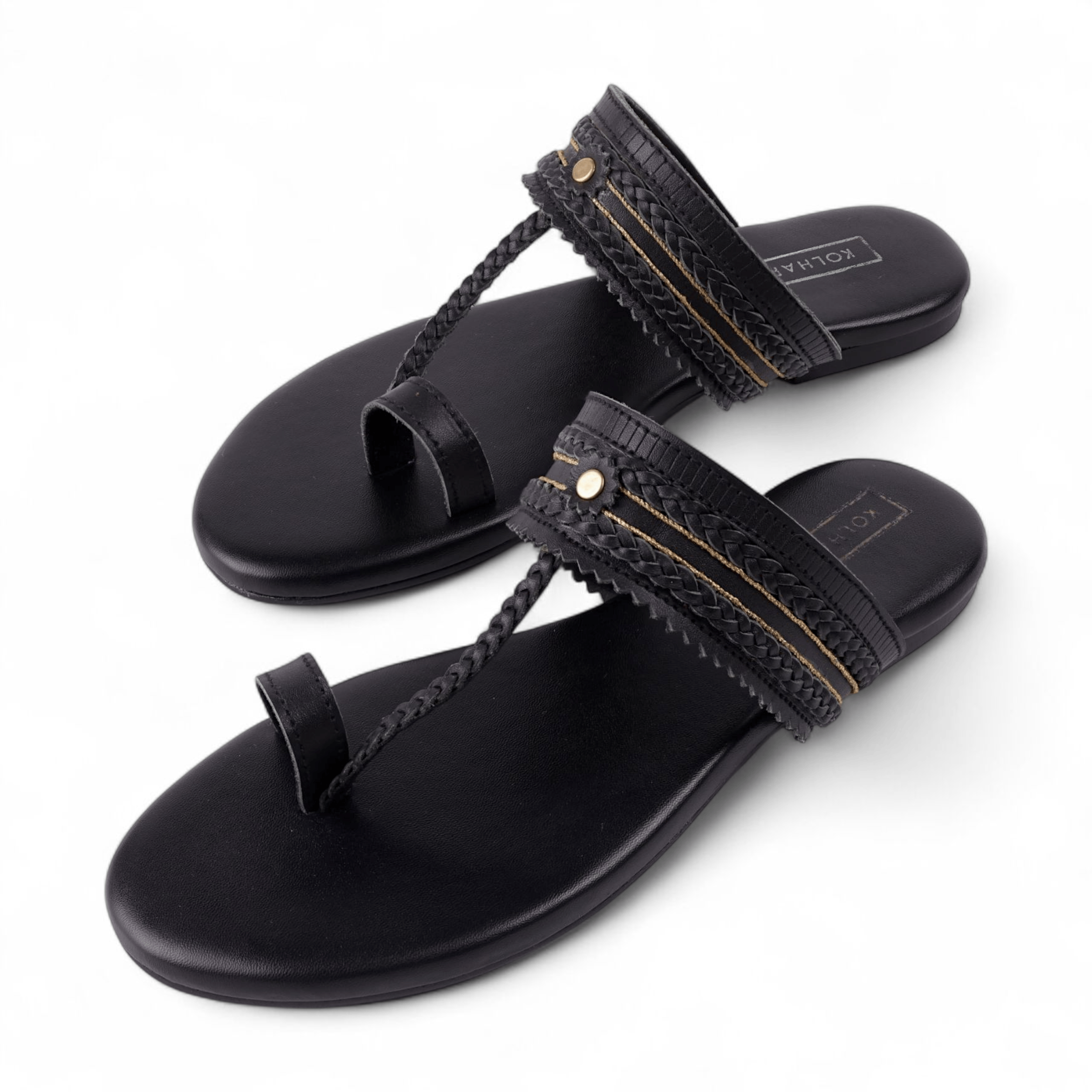 Sable Black Leather Kolhapuri Sandal – leather sole