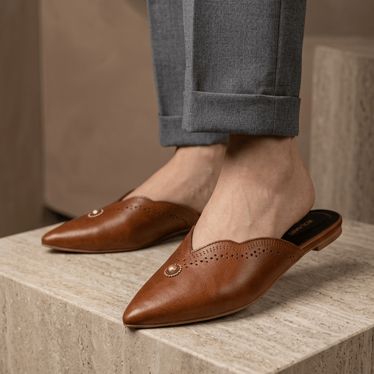 Samara Brown Leather Mule – leather and rubber sole