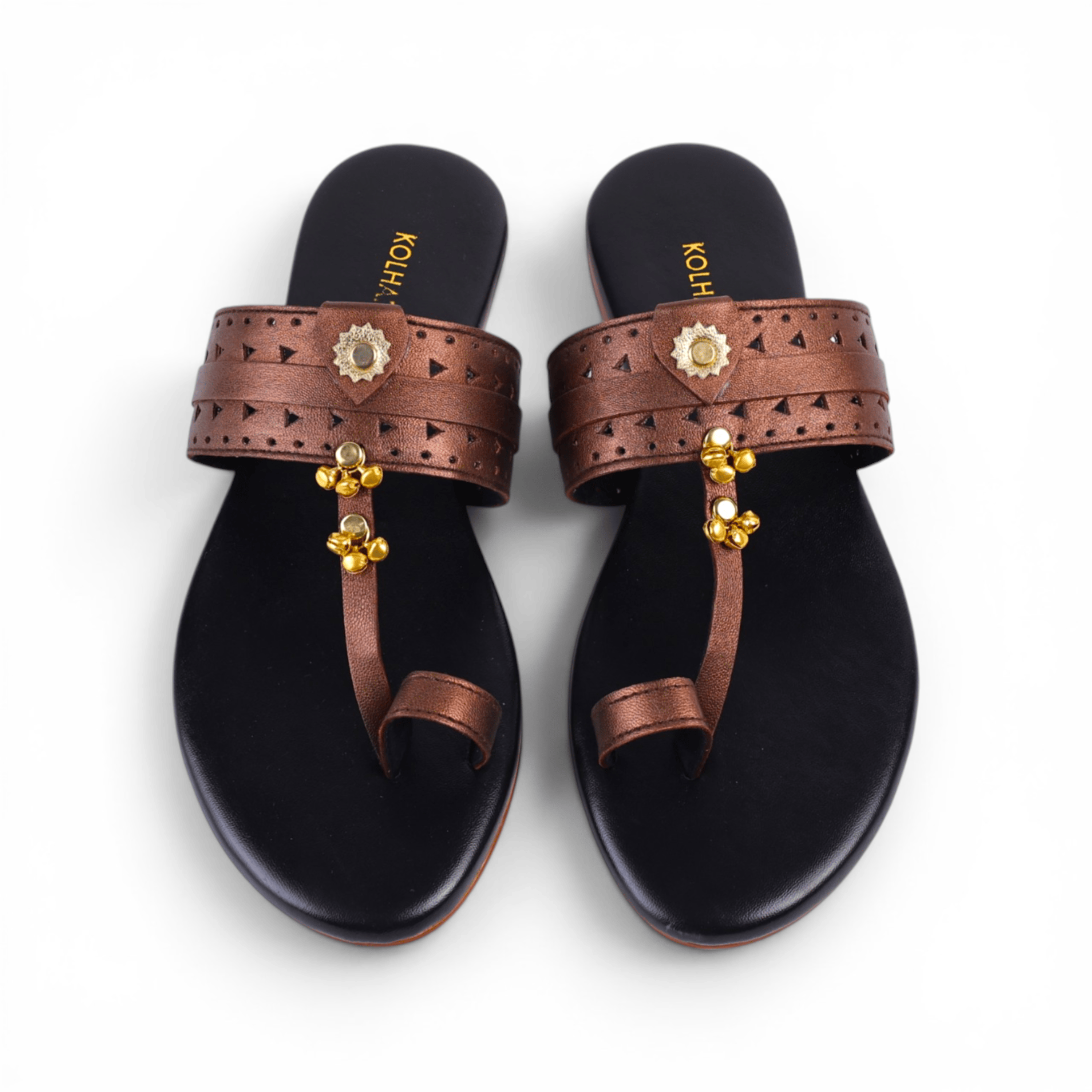 Samara Brown Metallic Kolhapuri Sandal – leather sole