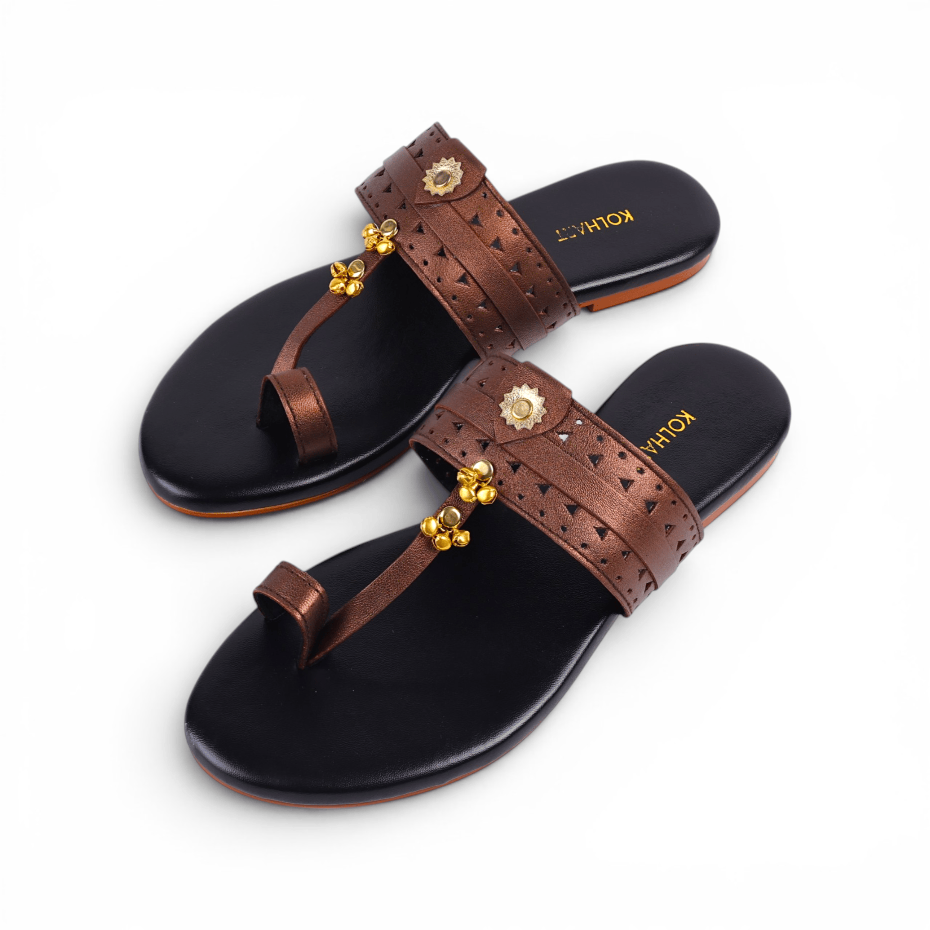 Samara Brown Metallic Kolhapuri Sandal – for festive, evening, holiday wear