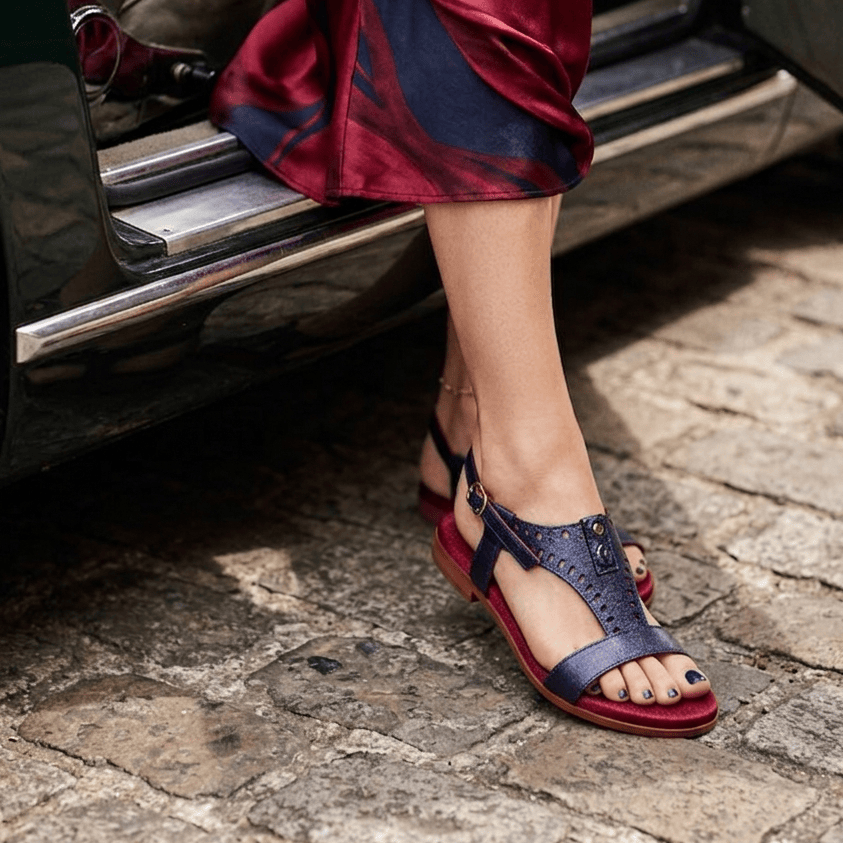 Shah Blue Metallic Gladiator Sandal – available in UK sizes 6–13