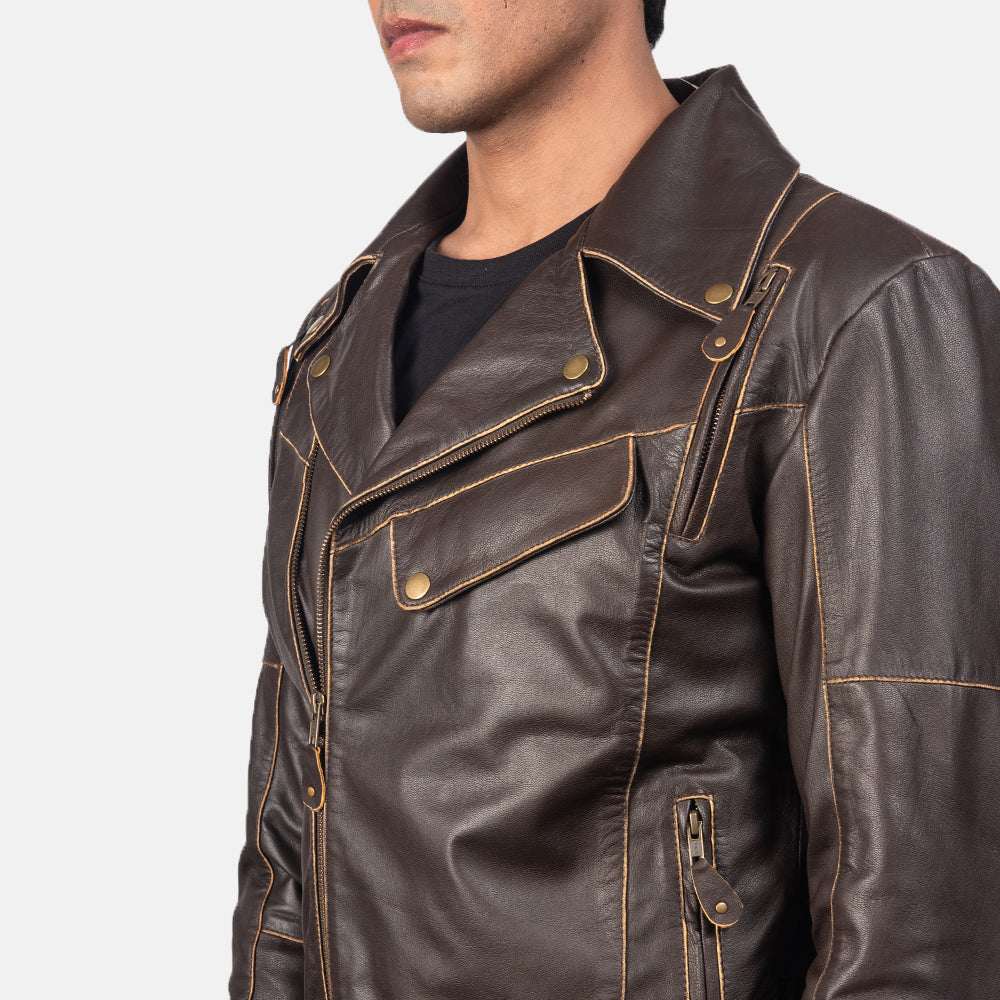 Yabion Brown Leather Biker Jacket