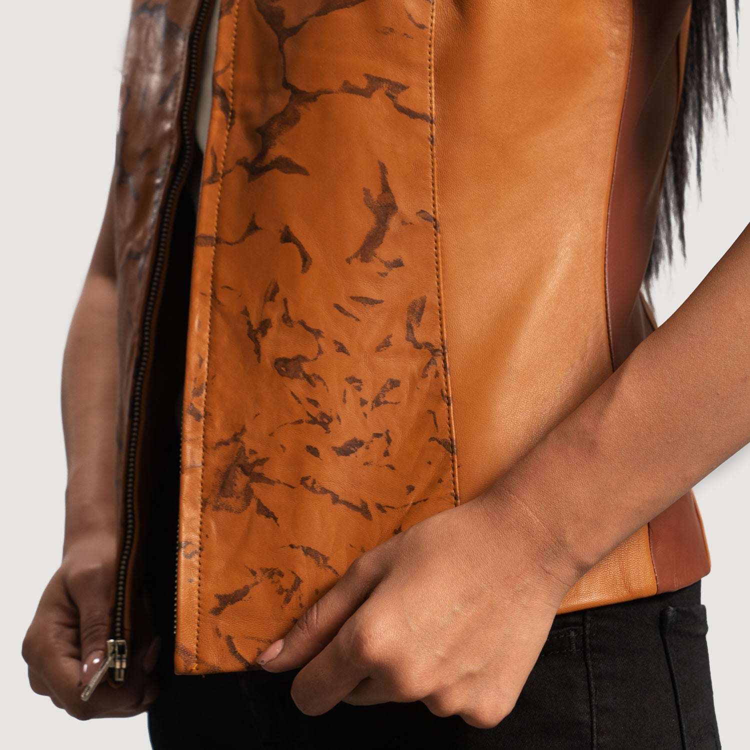 Zamas Tan Leather Vest Jacket