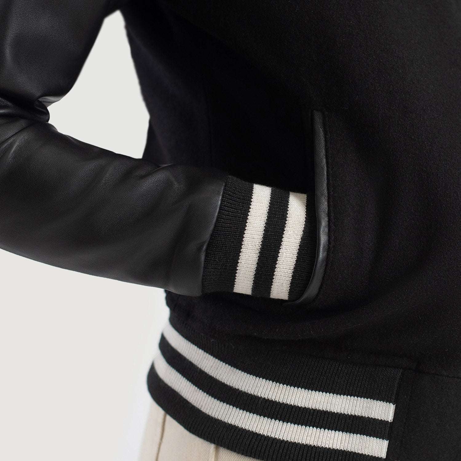 Orsos Black Leather Varsity Jacket