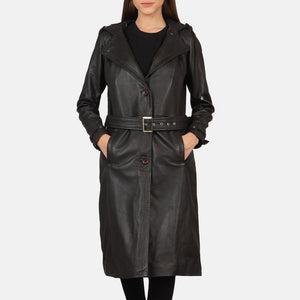 Mapis Brown Leather Hooded Coat Jacket