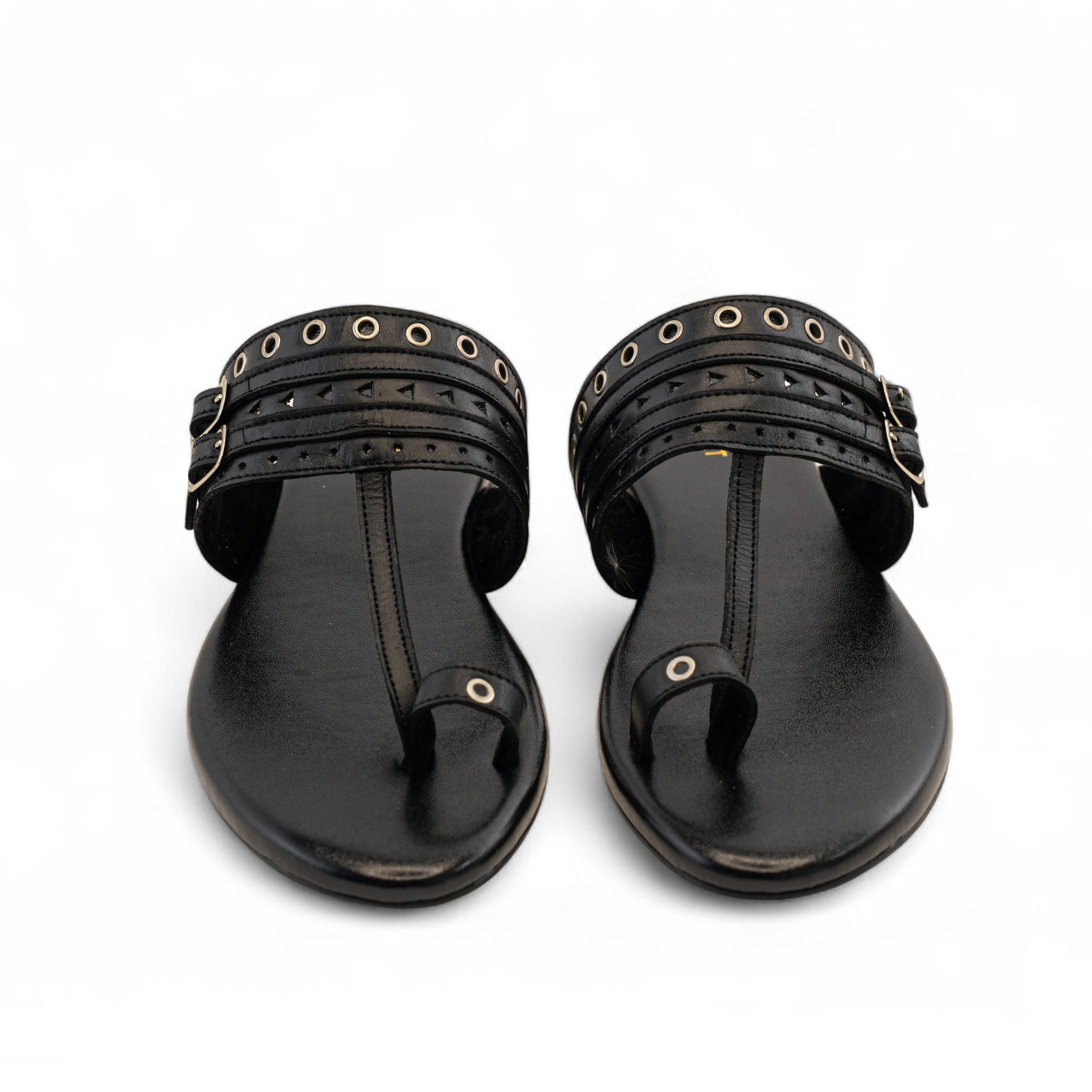 Faris Black Leather Sandal – adjustable strap fastening